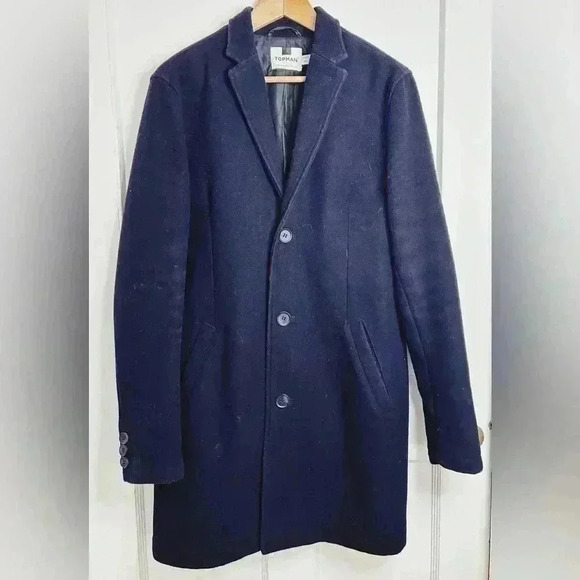 Men’s Navy Blue Topman Lined Wool Coat Size M - Picture 1 of 7
